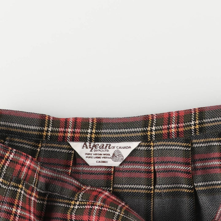 Aljean Check Pattern Wool Half-Length Wrap Skirt, Women's Size M wool gray type Vintage Second Hand