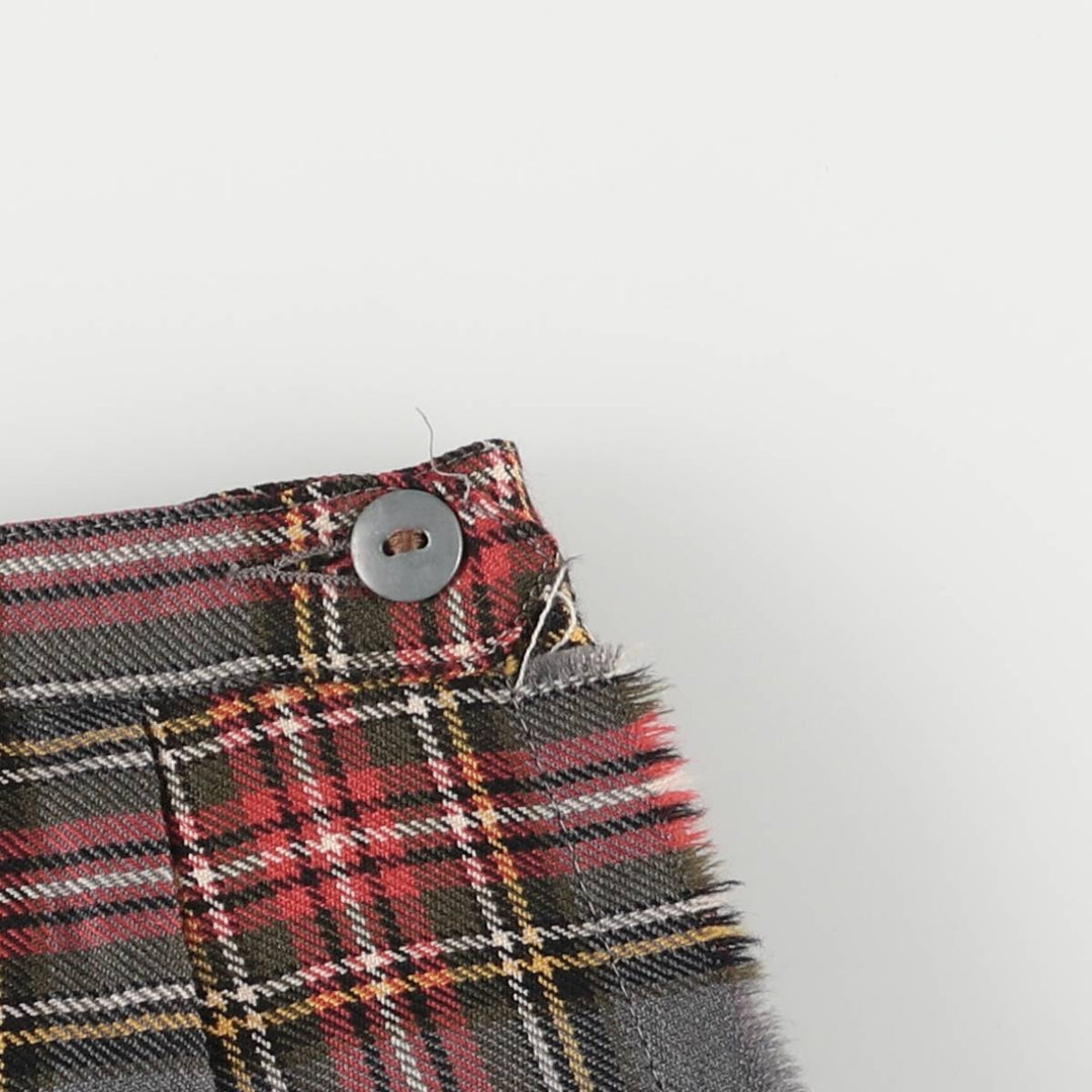 Aljean Check Pattern Wool Half-Length Wrap Skirt, Women's Size M wool gray type Vintage Second Hand