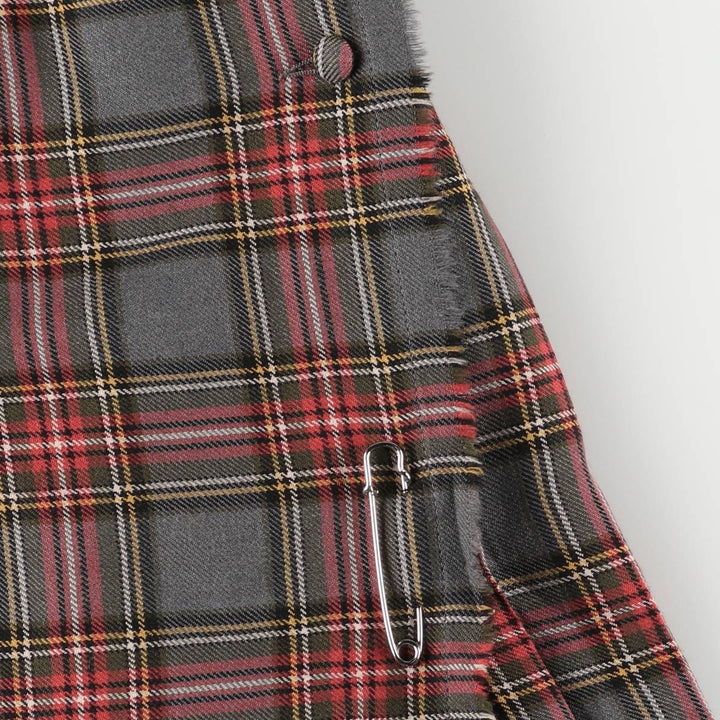 Aljean Check Pattern Wool Half-Length Wrap Skirt, Women's Size M wool gray type Vintage Second Hand