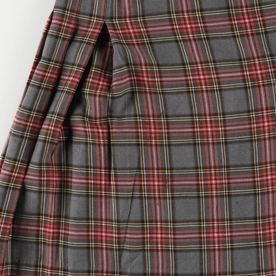 Aljean Check Pattern Wool Half-Length Wrap Skirt, Women's Size M wool gray type Vintage Second Hand