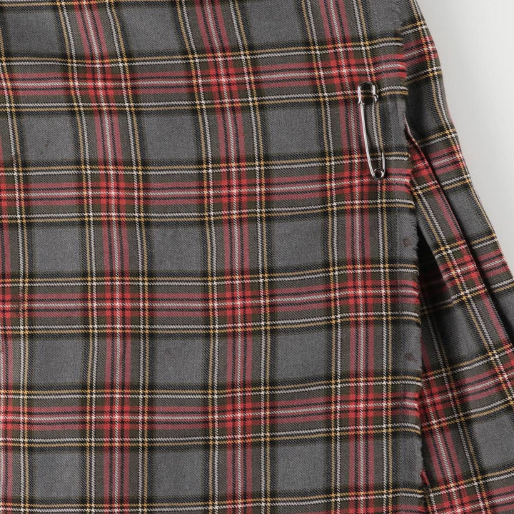 Aljean Check Pattern Wool Half-Length Wrap Skirt, Women's Size M wool gray type Vintage Second Hand