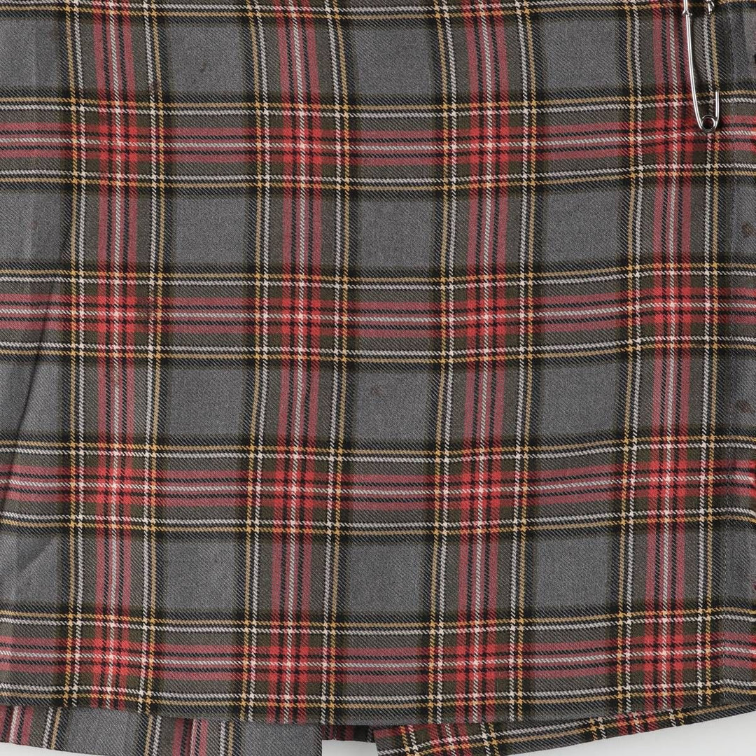 Aljean Check Pattern Wool Half-Length Wrap Skirt, Women's Size M wool gray type Vintage Second Hand