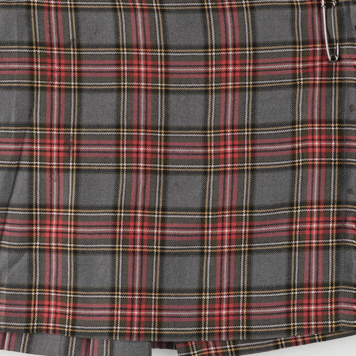 Aljean Check Pattern Wool Half-Length Wrap Skirt, Women's Size M wool gray type Vintage Second Hand