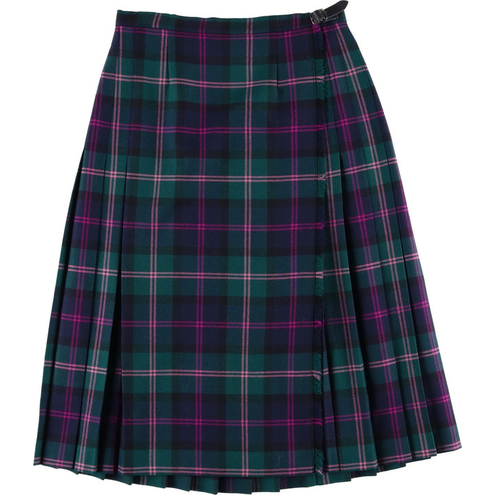 Kerry Hope Check Pattern Wool Midi Wrap Skirt, Made in the UK, Women's Size L wool green type Vintage Second Hand