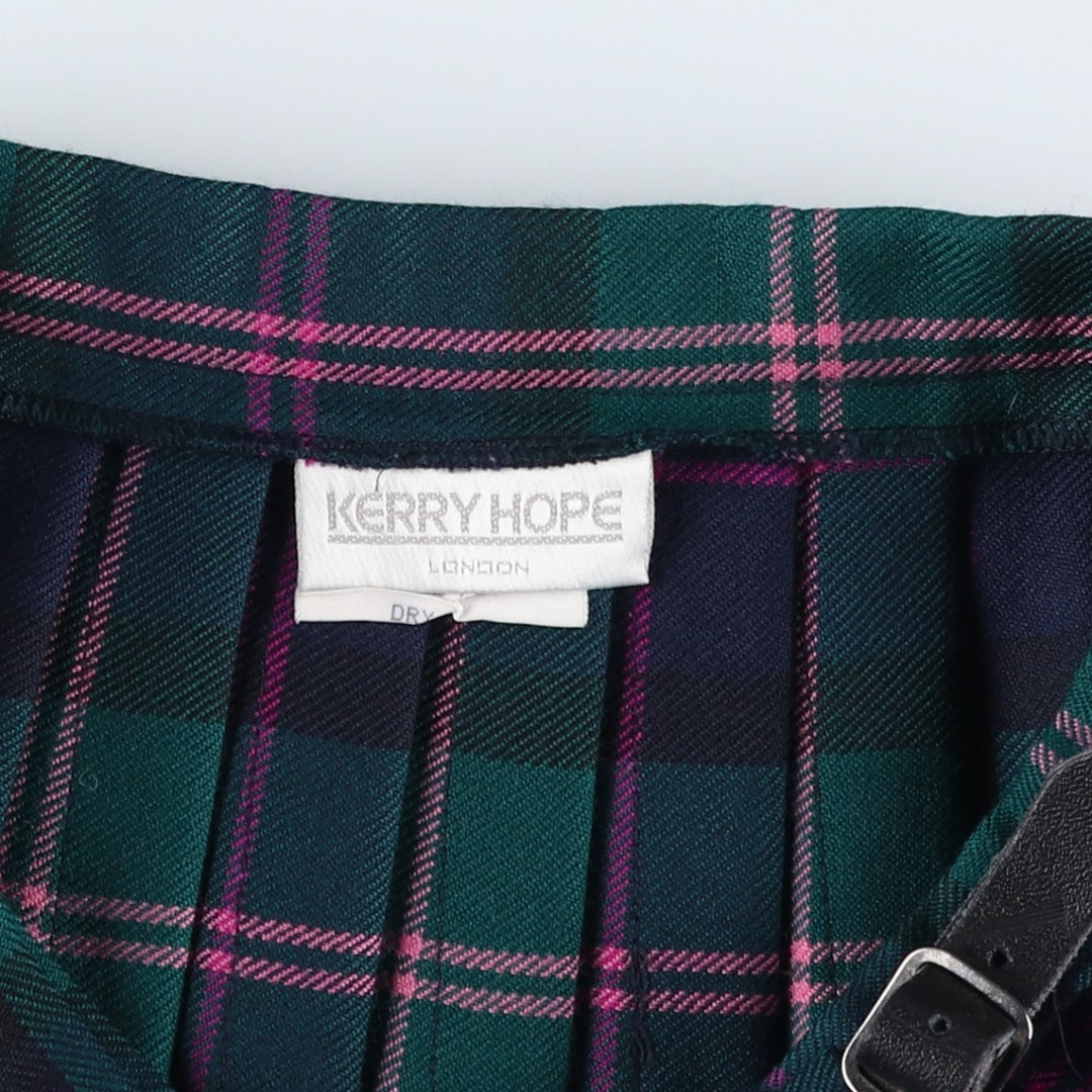 Kerry Hope Check Pattern Wool Midi Wrap Skirt, Made in the UK, Women's Size L wool green type Vintage Second Hand
