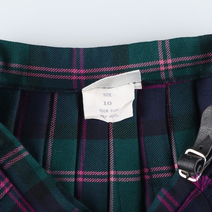 Kerry Hope Check Pattern Wool Midi Wrap Skirt, Made in the UK, Women's Size L wool green type Vintage Second Hand