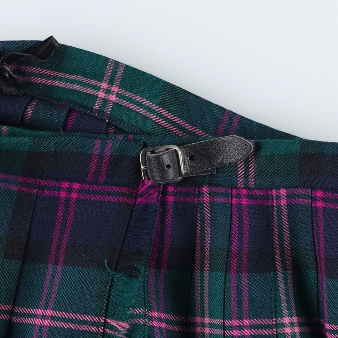 Kerry Hope Check Pattern Wool Midi Wrap Skirt, Made in the UK, Women's Size L wool green type Vintage Second Hand