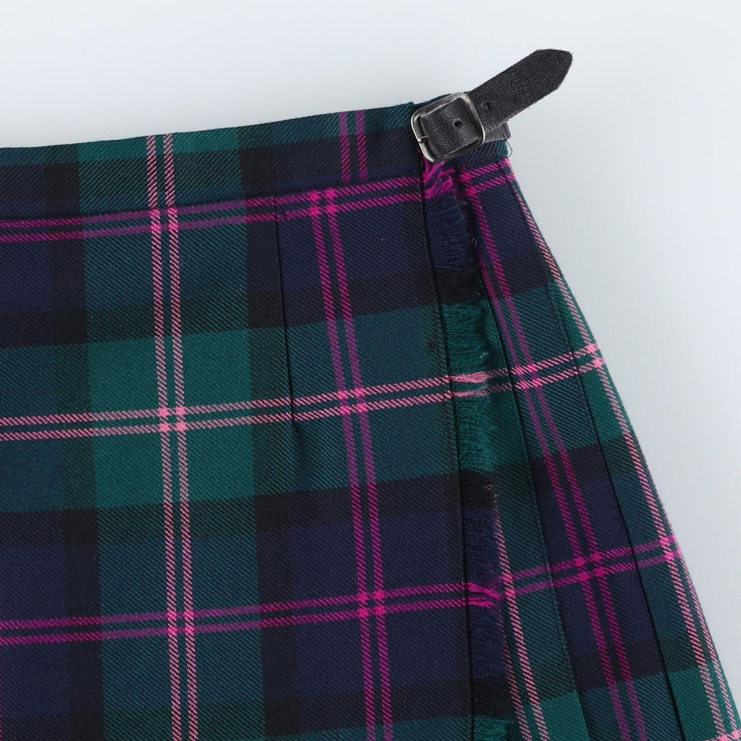 Kerry Hope Check Pattern Wool Midi Wrap Skirt, Made in the UK, Women's Size L wool green type Vintage Second Hand