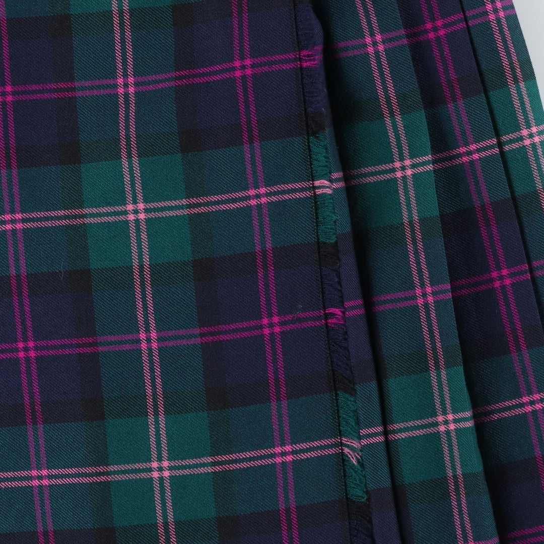 Kerry Hope Check Pattern Wool Midi Wrap Skirt, Made in the UK, Women's Size L wool green type Vintage Second Hand