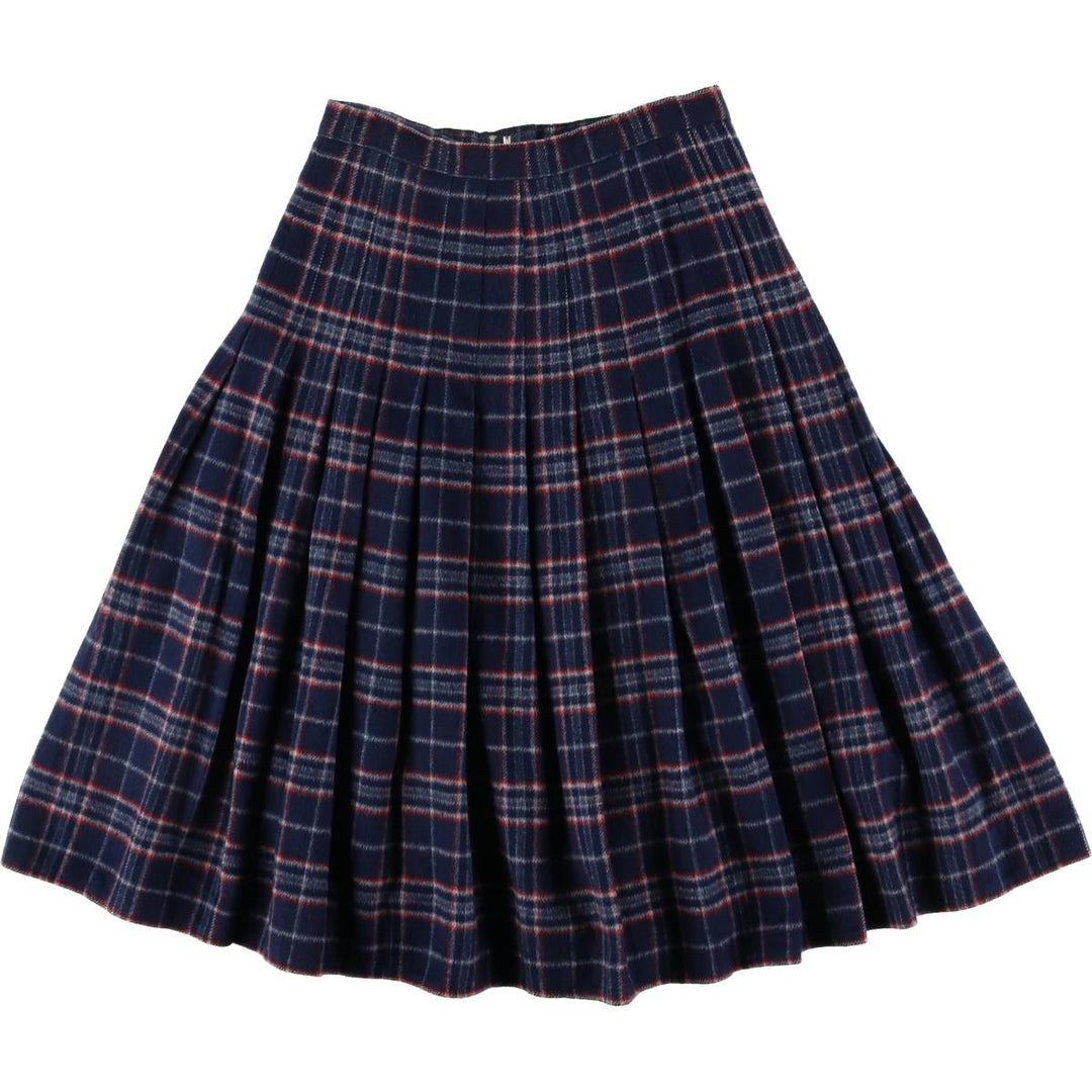 Vintage 70s-80'S Stadick Model Check Pattern Wool Half-Length Pleated Skirt, Women's Size Medium wool navy blue type Vintage Second Hand