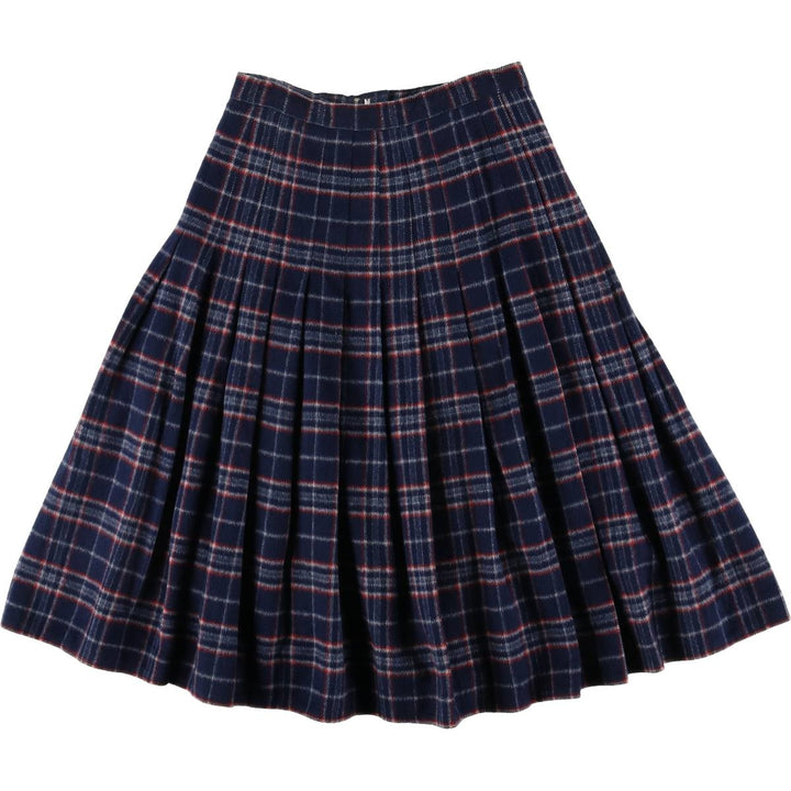 Vintage 70s-80'S Stadick Model Check Pattern Wool Half-Length Pleated Skirt, Women's Size Medium wool navy blue type Vintage Second Hand