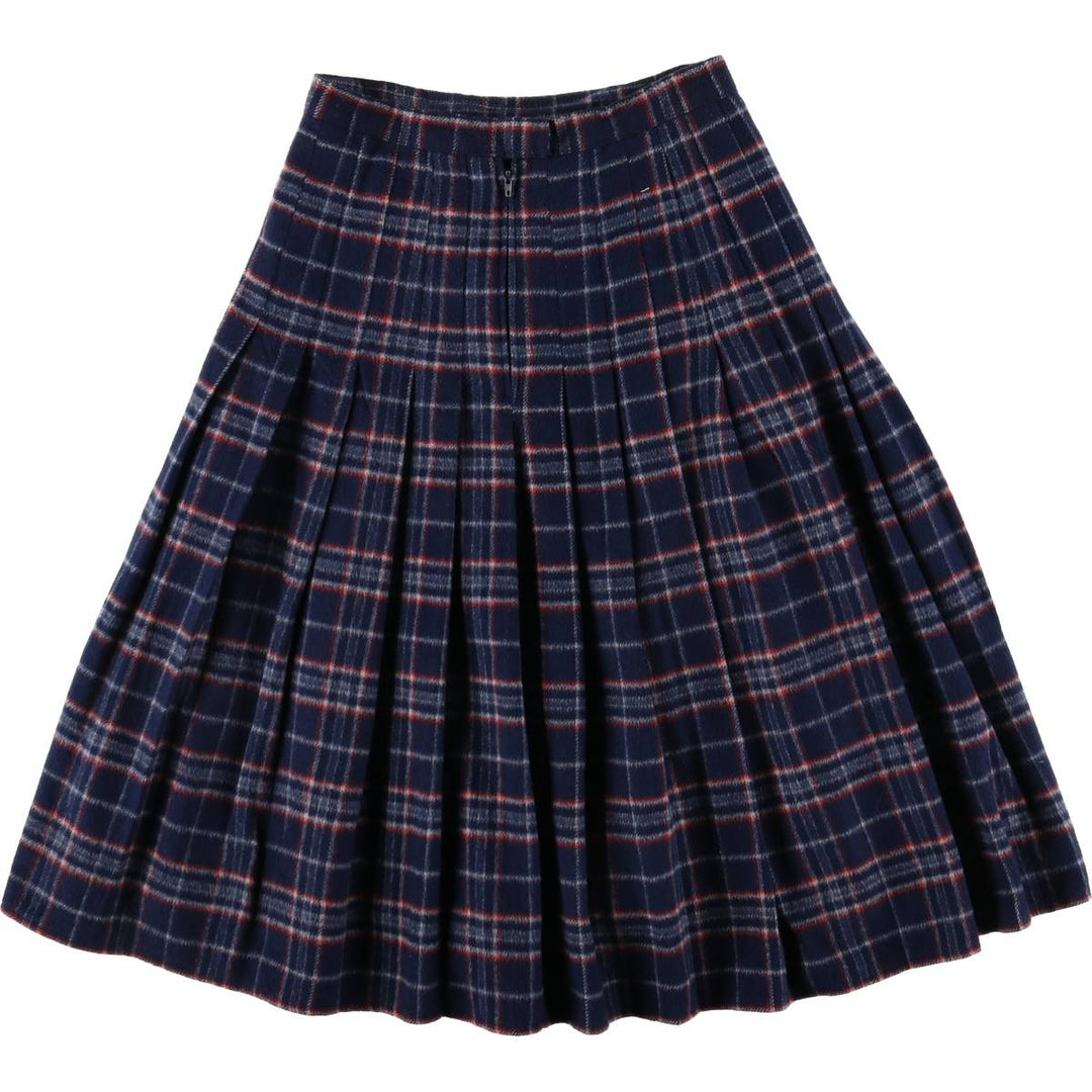 Vintage 70s-80'S Stadick Model Check Pattern Wool Half-Length Pleated Skirt, Women's Size Medium wool navy blue type Vintage Second Hand