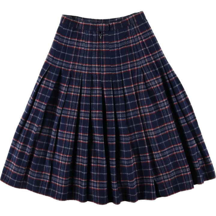 Vintage 70s-80'S Stadick Model Check Pattern Wool Half-Length Pleated Skirt, Women's Size Medium wool navy blue type Vintage Second Hand