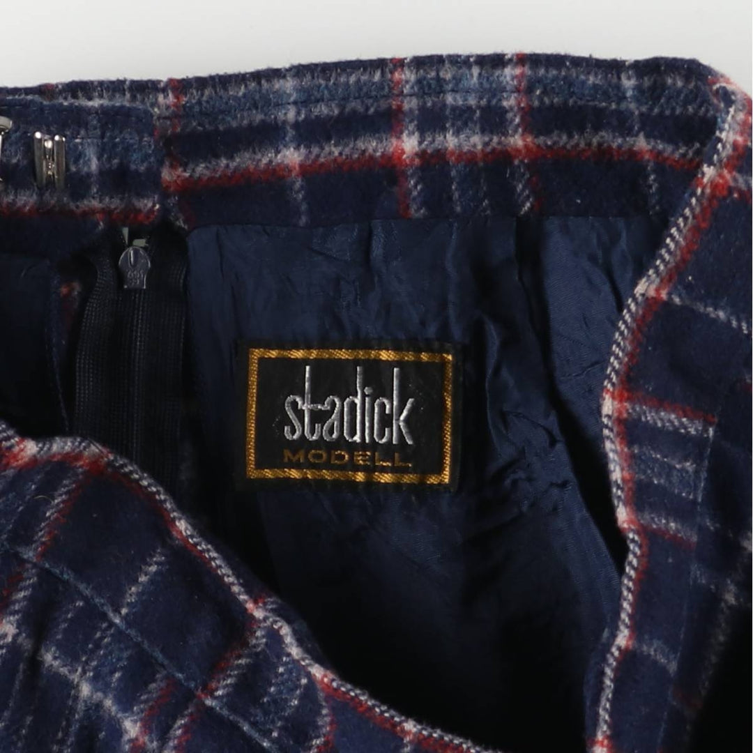Vintage 70s-80'S Stadick Model Check Pattern Wool Half-Length Pleated Skirt, Women's Size Medium wool navy blue type Vintage Second Hand