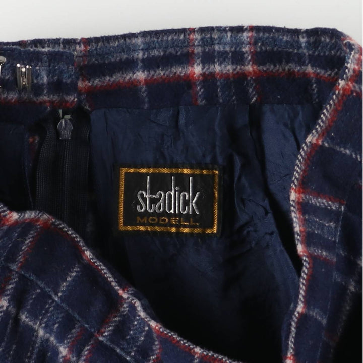 Vintage 70s-80'S Stadick Model Check Pattern Wool Half-Length Pleated Skirt, Women's Size Medium wool navy blue type Vintage Second Hand