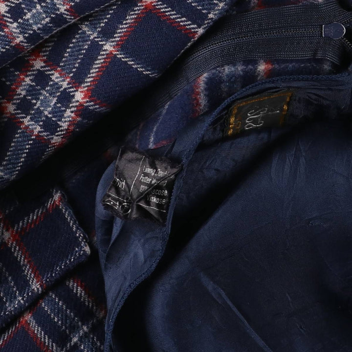 Vintage 70s-80'S Stadick Model Check Pattern Wool Half-Length Pleated Skirt, Women's Size Medium wool navy blue type Vintage Second Hand