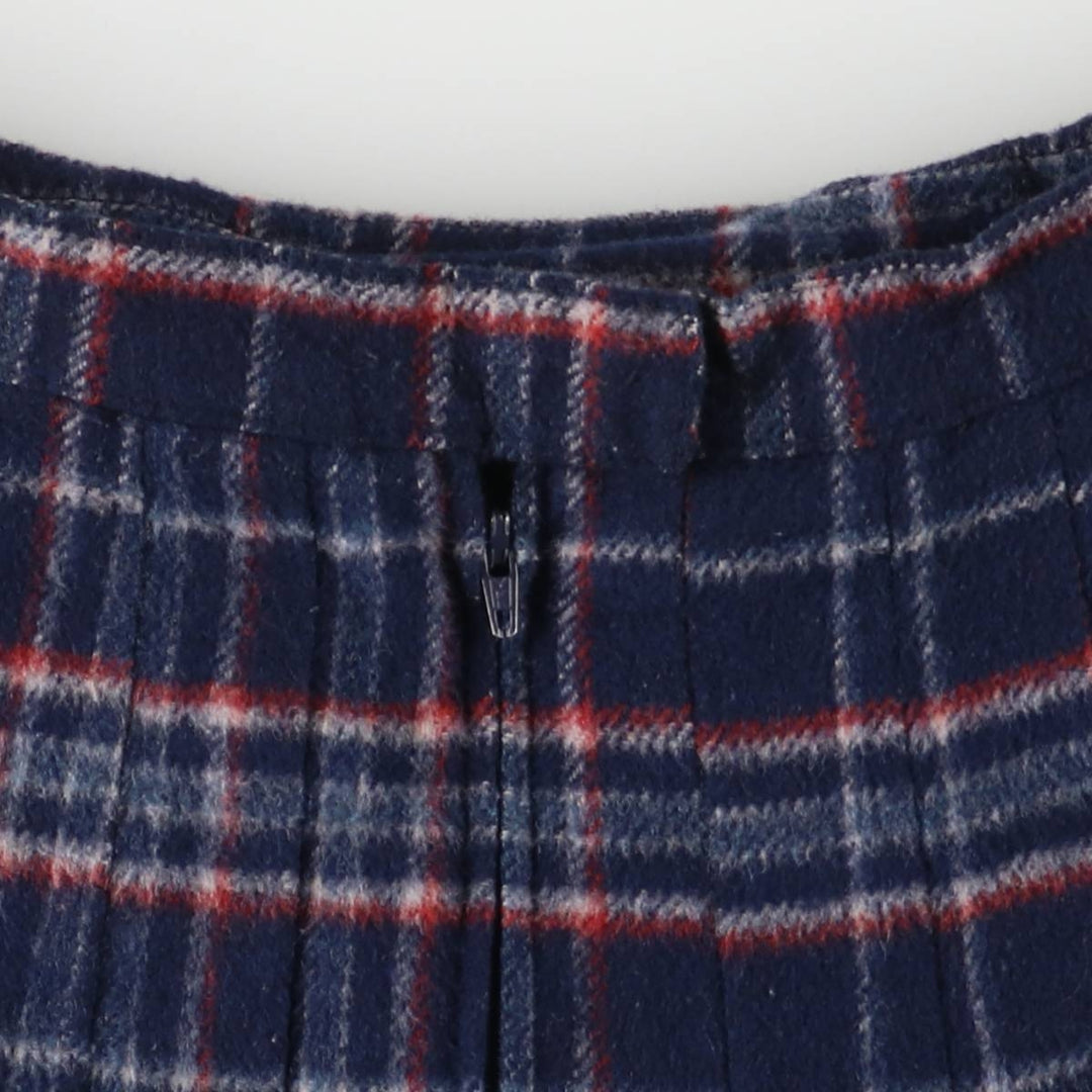 Vintage 70s-80'S Stadick Model Check Pattern Wool Half-Length Pleated Skirt, Women's Size Medium wool navy blue type Vintage Second Hand