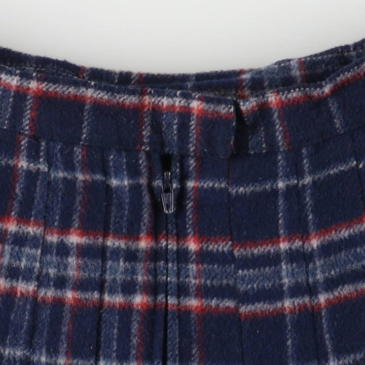 Vintage 70s-80'S Stadick Model Check Pattern Wool Half-Length Pleated Skirt, Women's Size Medium wool navy blue type Vintage Second Hand