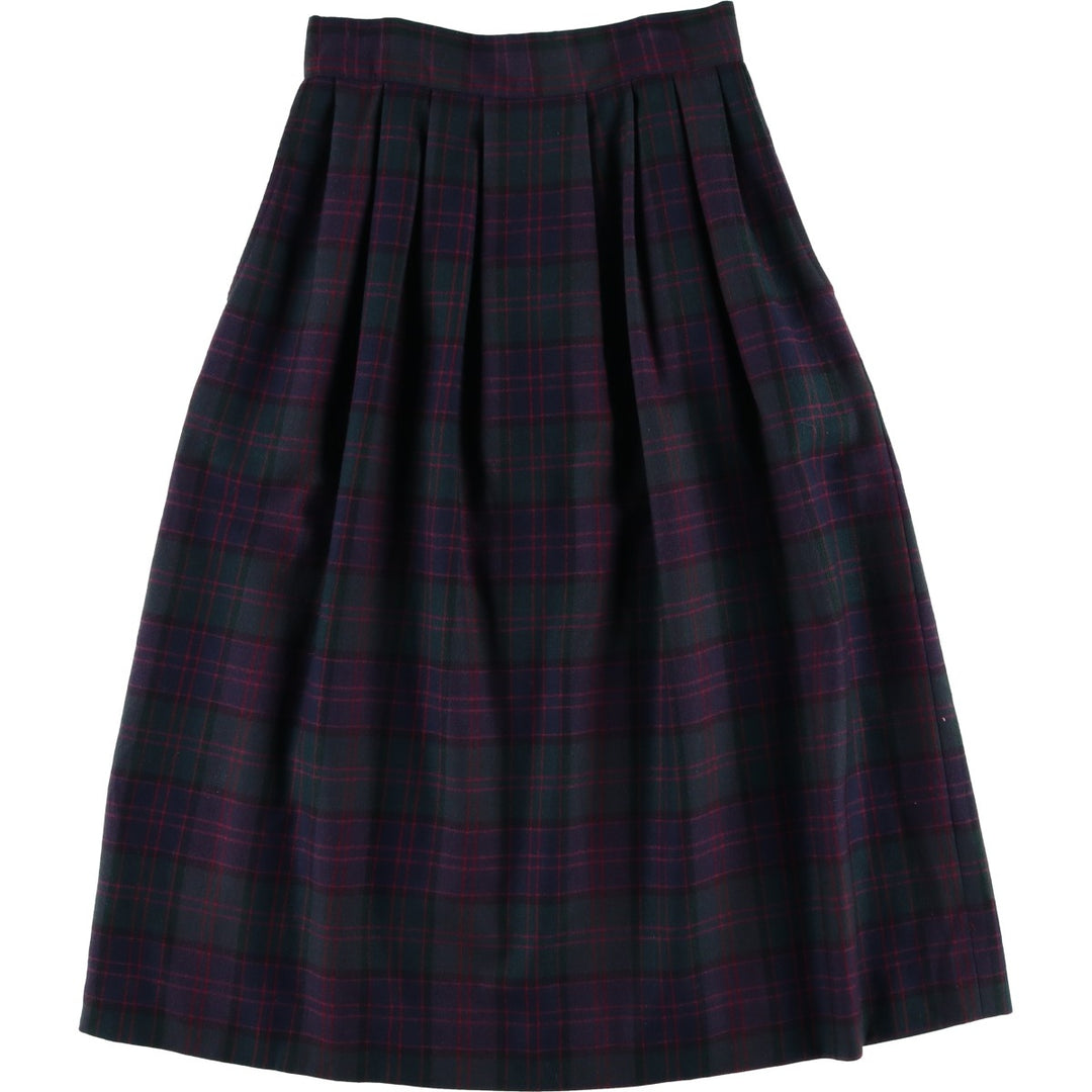 John Alexander Check Pattern Midi-Length Flared Skirt, Women's Size M, Zipper Fly unclear dark green Vintage Second Hand