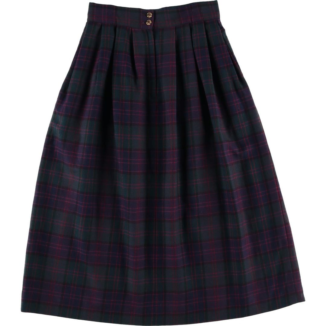 John Alexander Check Pattern Midi-Length Flared Skirt, Women's Size M, Zipper Fly unclear dark green Vintage Second Hand