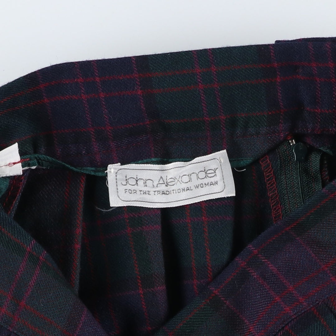 John Alexander Check Pattern Midi-Length Flared Skirt, Women's Size M, Zipper Fly unclear dark green Vintage Second Hand