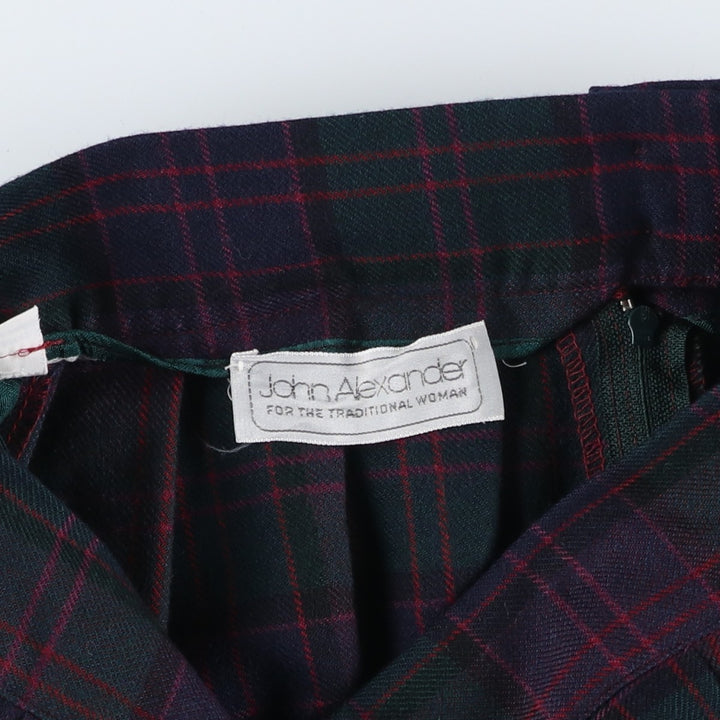 John Alexander Check Pattern Midi-Length Flared Skirt, Women's Size M, Zipper Fly unclear dark green Vintage Second Hand