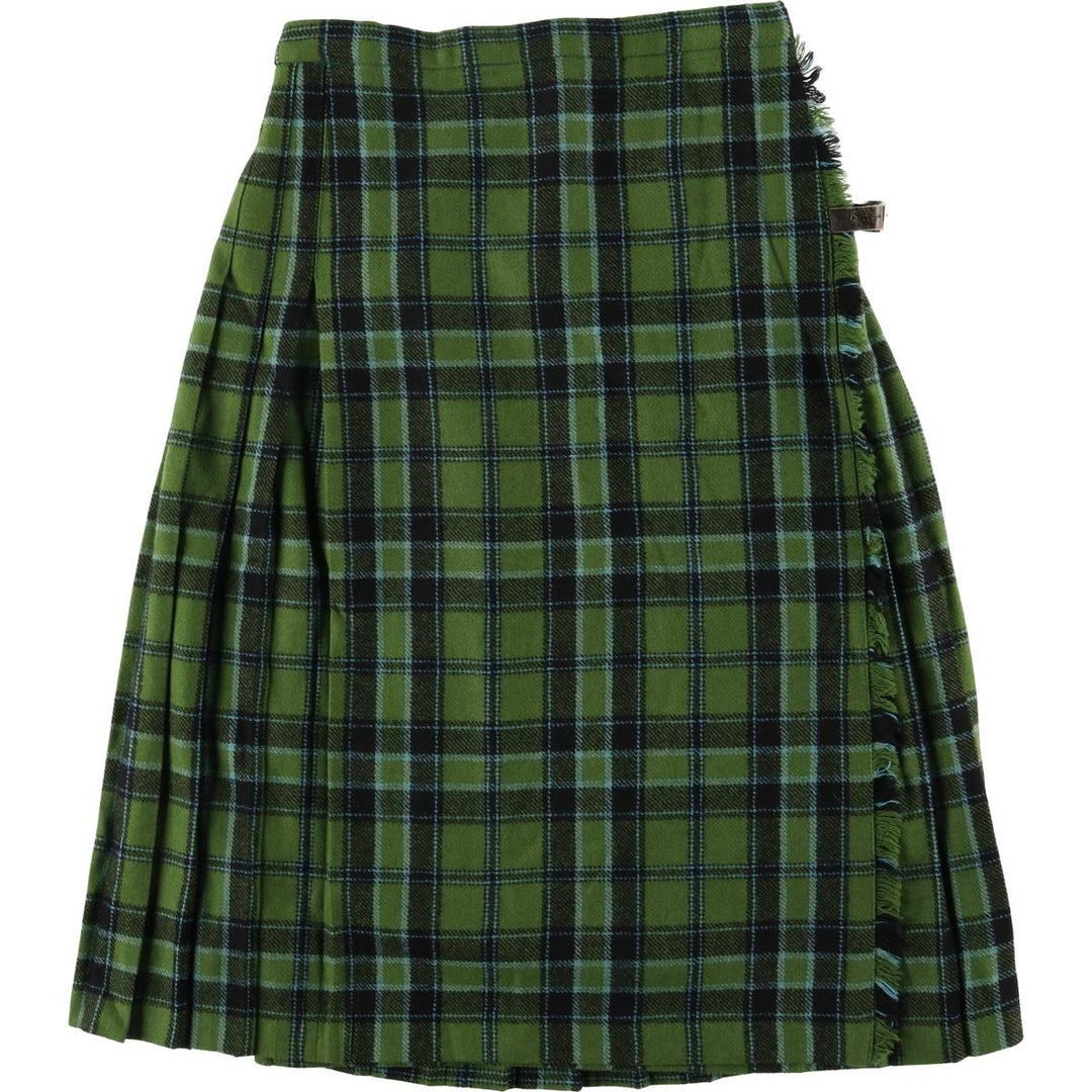 Moffat Weavers Check Pattern Wool Midi Wrap Skirt, Women's, Size L, Vintage unclear green type Vintage Second Hand