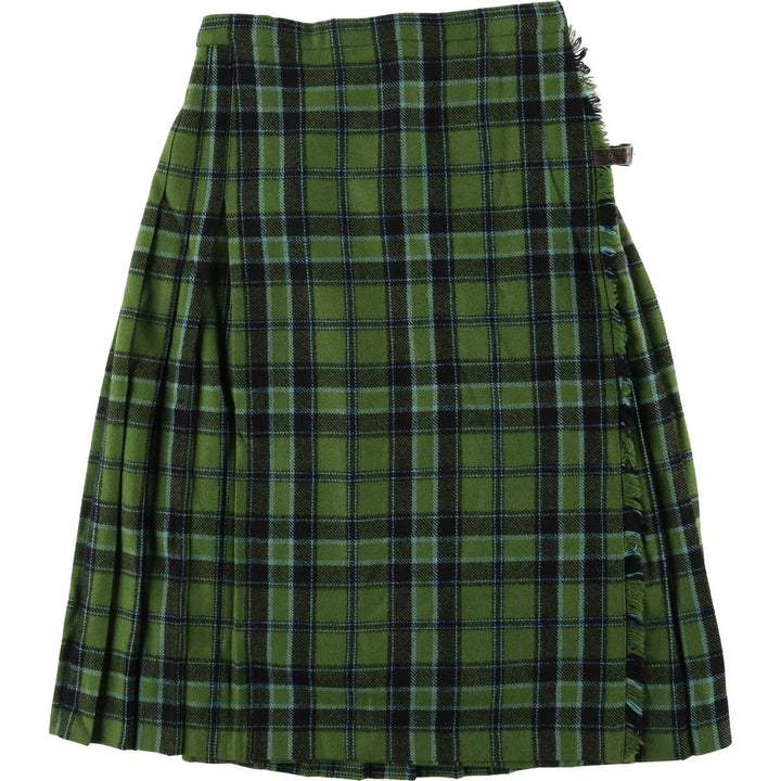 Moffat Weavers Check Pattern Wool Midi Wrap Skirt, Women's, Size L, Vintage unclear green type Vintage Second Hand
