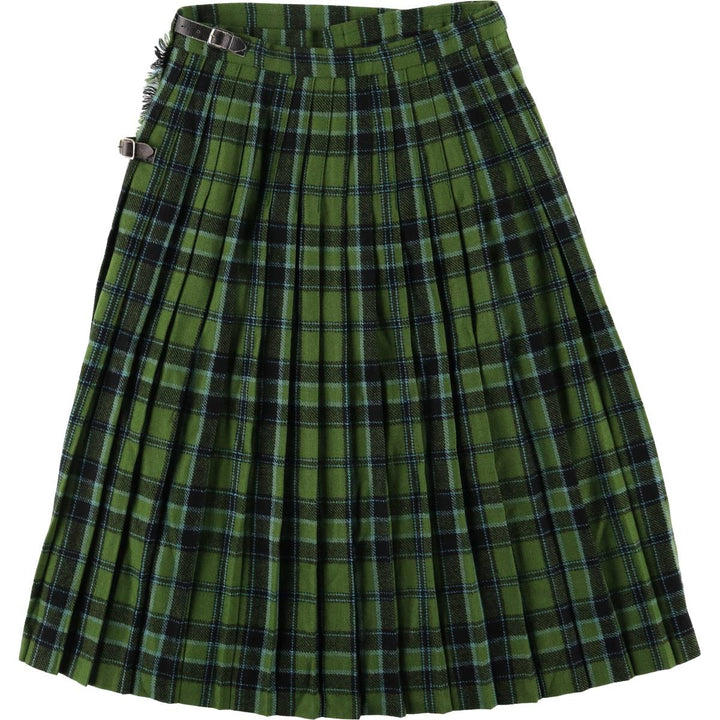 Moffat Weavers Check Pattern Wool Midi Wrap Skirt, Women's, Size L, Vintage unclear green type Vintage Second Hand