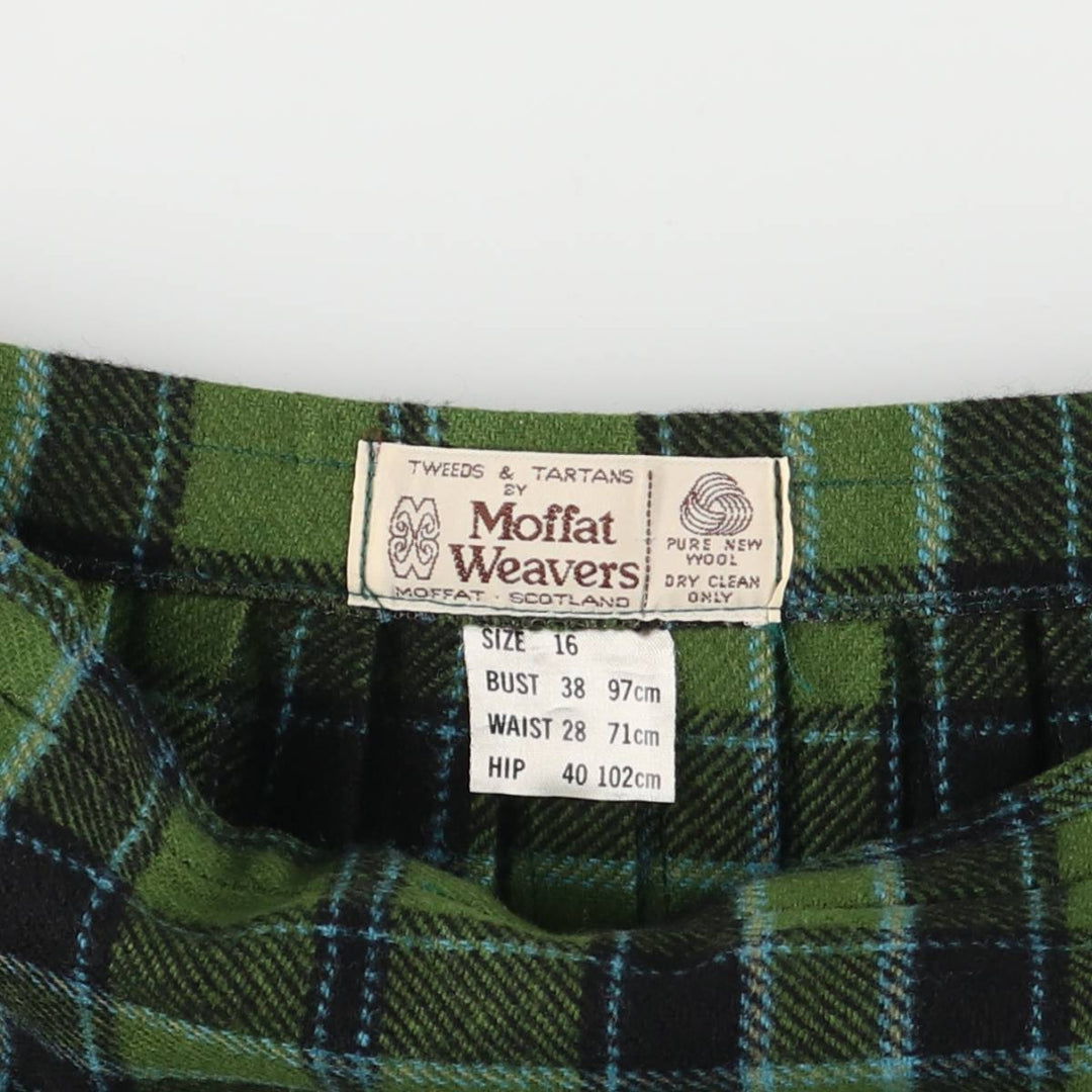 Moffat Weavers Check Pattern Wool Midi Wrap Skirt, Women's, Size L, Vintage unclear green type Vintage Second Hand