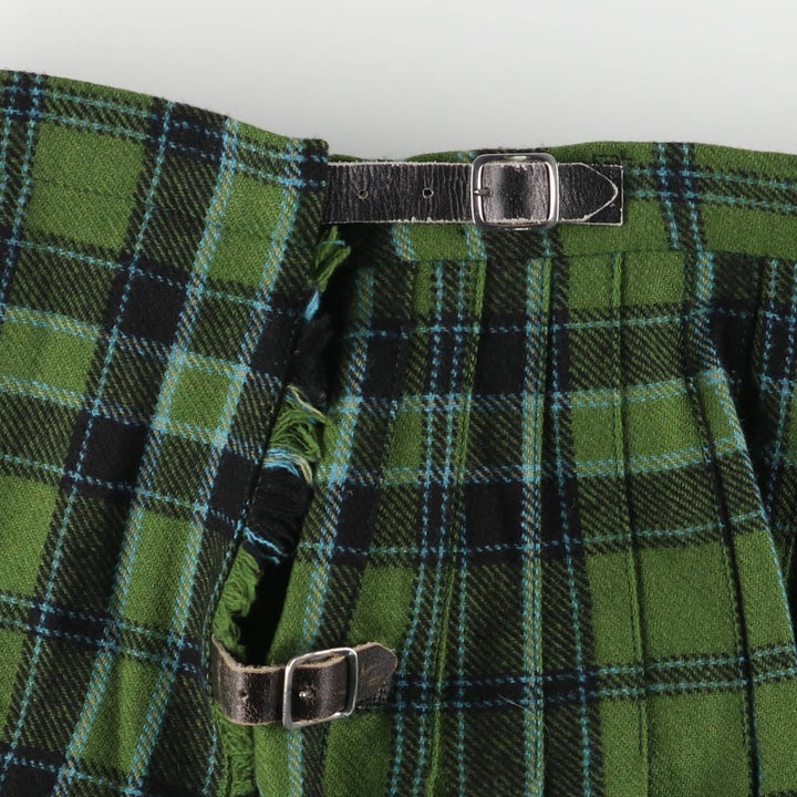 Moffat Weavers Check Pattern Wool Midi Wrap Skirt, Women's, Size L, Vintage unclear green type Vintage Second Hand