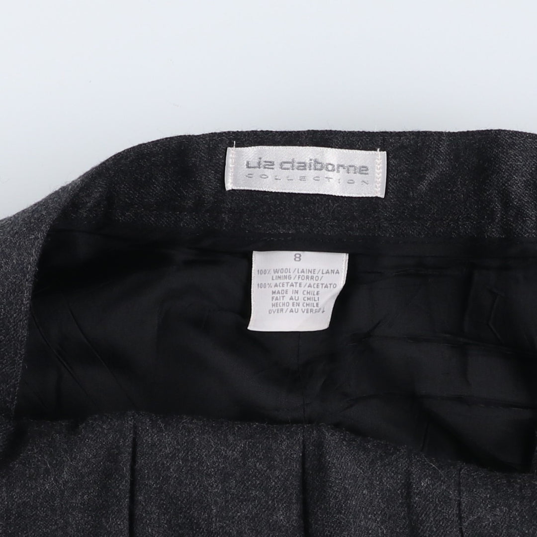 Liz Claiborne Wool Long Pleated Skirt, Women's Size M wool Charcoal Vintage Second Hand
