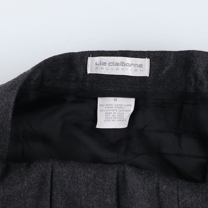 Liz Claiborne Wool Long Pleated Skirt, Women's Size M wool Charcoal Vintage Second Hand