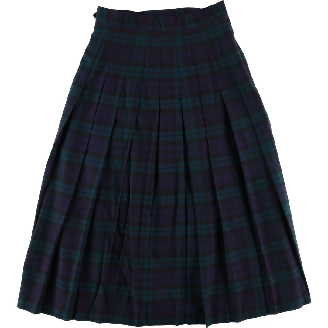 Laura Ashley Blackwatch Check Cotton and Wool Long Wrap Skirt, Made in the UK, Women's Size L wool navy blue type Vintage Second Hand