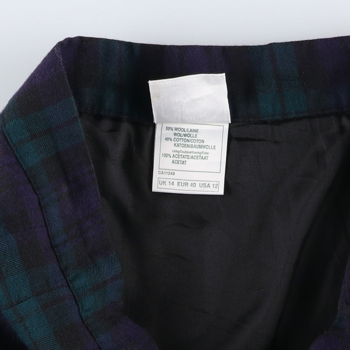 Laura Ashley Blackwatch Check Cotton and Wool Long Wrap Skirt, Made in the UK, Women's Size L wool navy blue type Vintage Second Hand