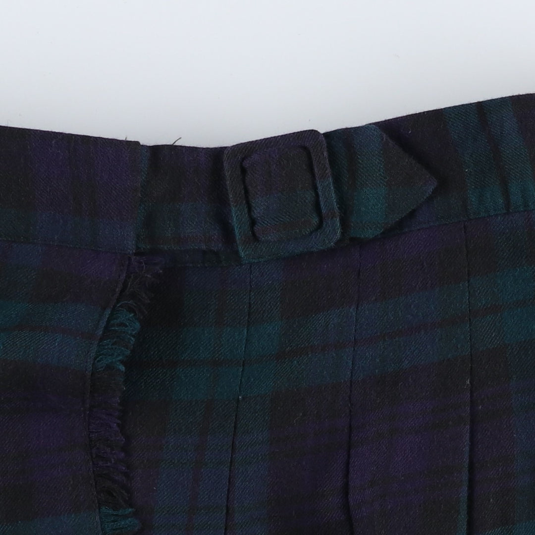 Laura Ashley Blackwatch Check Cotton and Wool Long Wrap Skirt, Made in the UK, Women's Size L wool navy blue type Vintage Second Hand