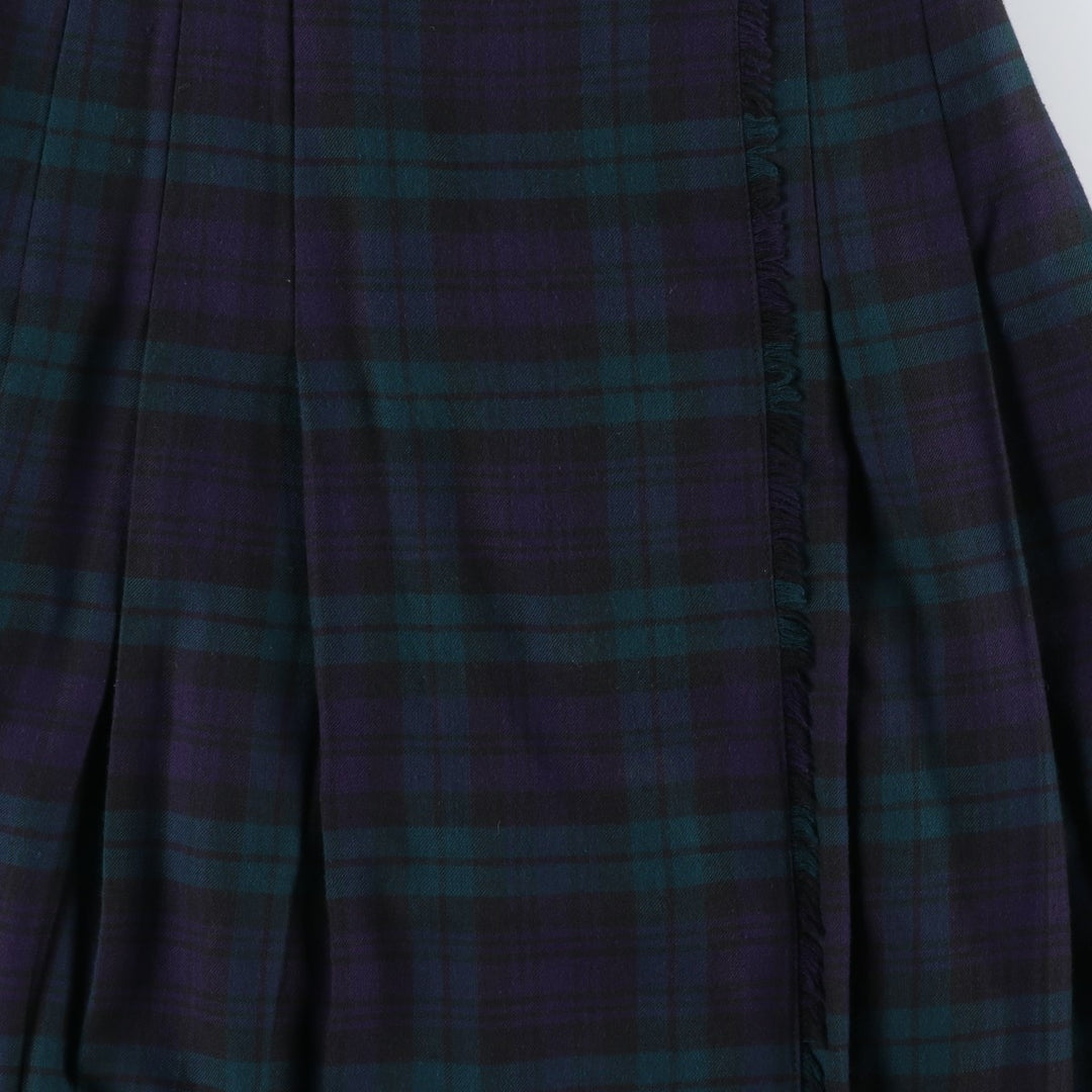 Laura Ashley Blackwatch Check Cotton and Wool Long Wrap Skirt, Made in the UK, Women's Size L wool navy blue type Vintage Second Hand