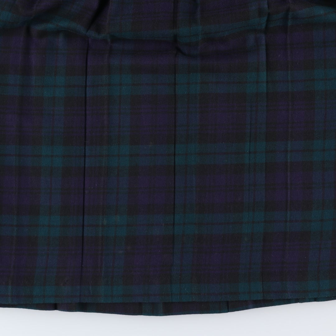 Laura Ashley Blackwatch Check Cotton and Wool Long Wrap Skirt, Made in the UK, Women's Size L wool navy blue type Vintage Second Hand