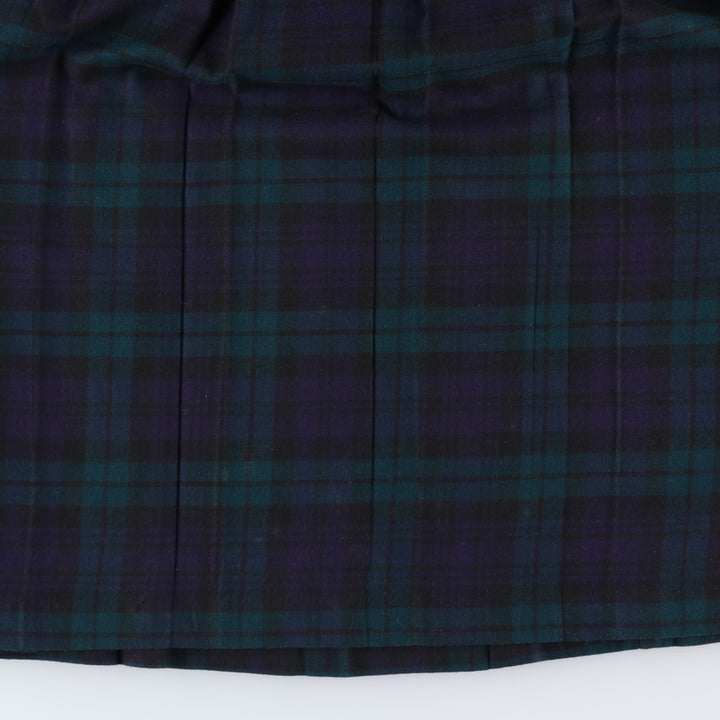 Laura Ashley Blackwatch Check Cotton and Wool Long Wrap Skirt, Made in the UK, Women's Size L wool navy blue type Vintage Second Hand