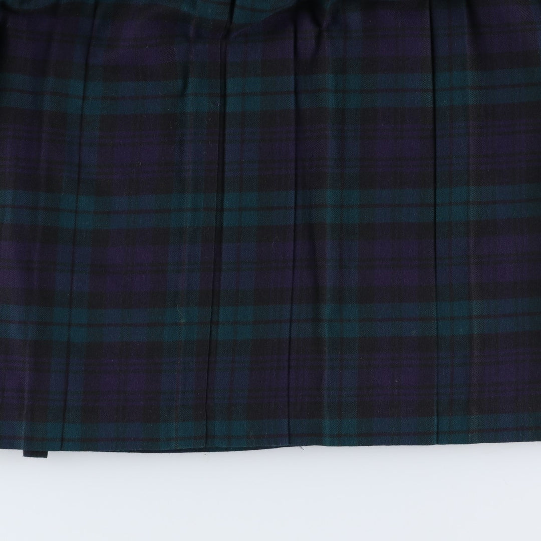 Laura Ashley Blackwatch Check Cotton and Wool Long Wrap Skirt, Made in the UK, Women's Size L wool navy blue type Vintage Second Hand