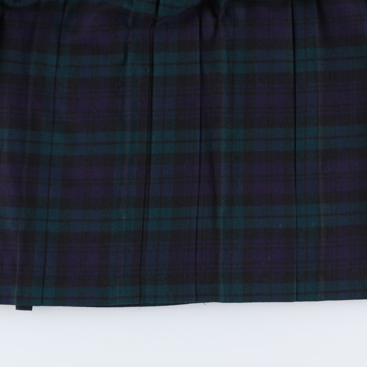 Laura Ashley Blackwatch Check Cotton and Wool Long Wrap Skirt, Made in the UK, Women's Size L wool navy blue type Vintage Second Hand