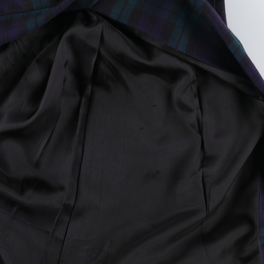 Laura Ashley Blackwatch Check Cotton and Wool Long Wrap Skirt, Made in the UK, Women's Size L wool navy blue type Vintage Second Hand