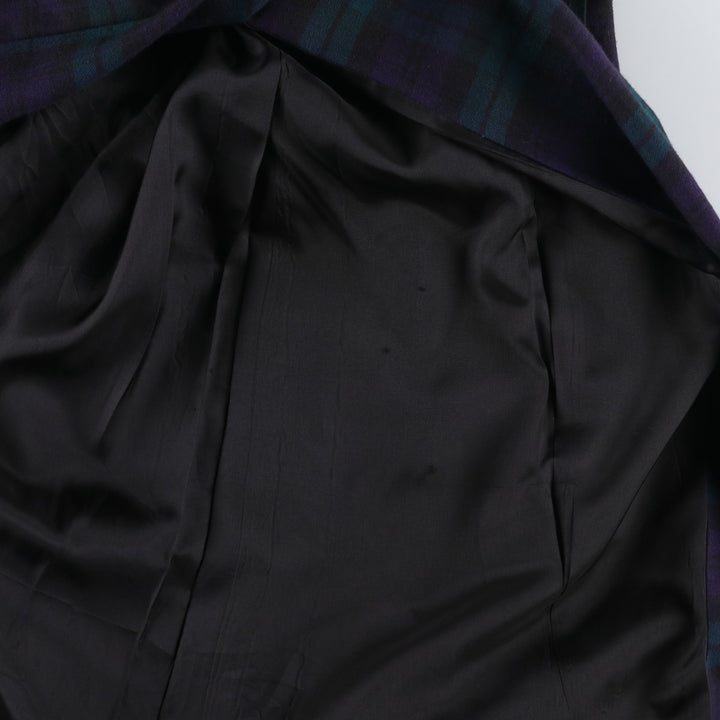 Laura Ashley Blackwatch Check Cotton and Wool Long Wrap Skirt, Made in the UK, Women's Size L wool navy blue type Vintage Second Hand