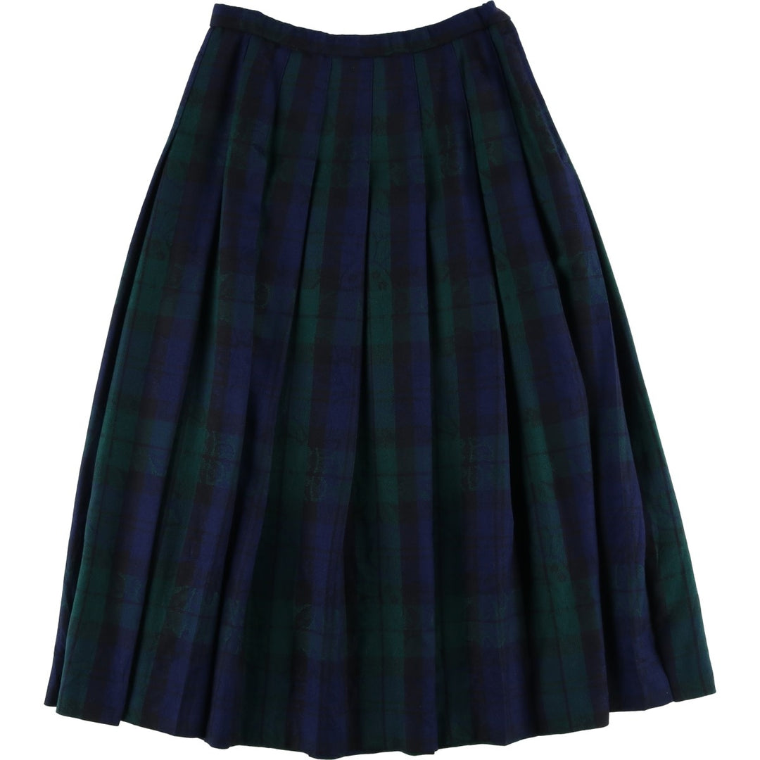Pendleton Petite Blackwatch Check Paisley Pattern Wool Long Pleated Skirt, Women's Size L wool navy blue type Vintage Second Hand