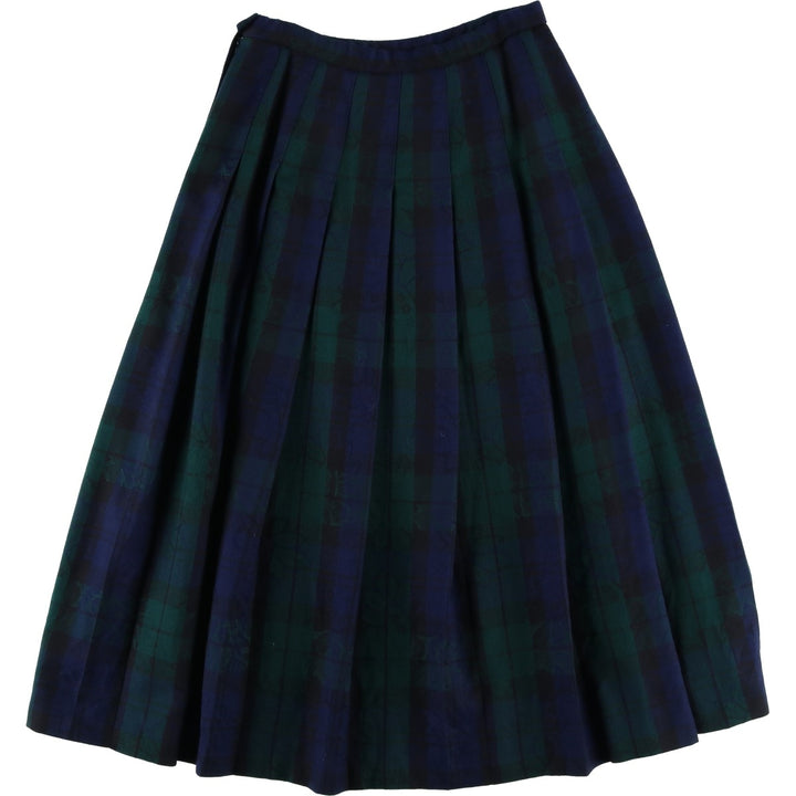 Pendleton Petite Blackwatch Check Paisley Pattern Wool Long Pleated Skirt, Women's Size L wool navy blue type Vintage Second Hand