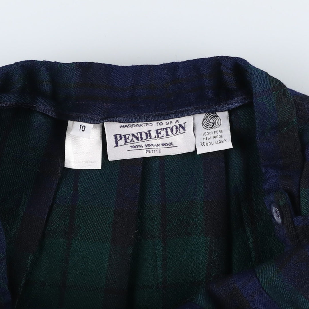 Pendleton Petite Blackwatch Check Paisley Pattern Wool Long Pleated Skirt, Women's Size L wool navy blue type Vintage Second Hand