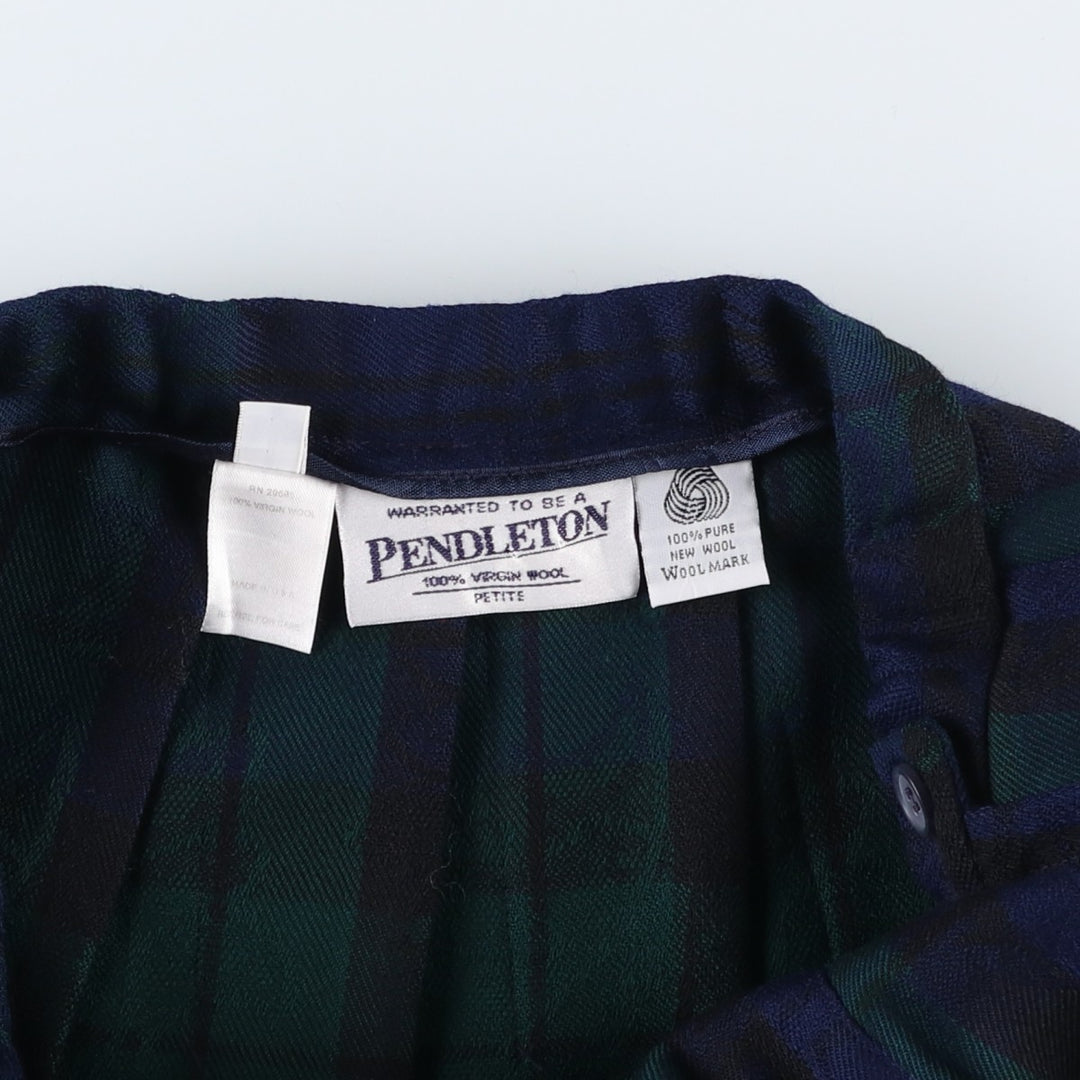 Pendleton Petite Blackwatch Check Paisley Pattern Wool Long Pleated Skirt, Women's Size L wool navy blue type Vintage Second Hand