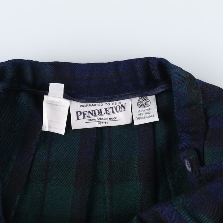 Pendleton Petite Blackwatch Check Paisley Pattern Wool Long Pleated Skirt, Women's Size L wool navy blue type Vintage Second Hand