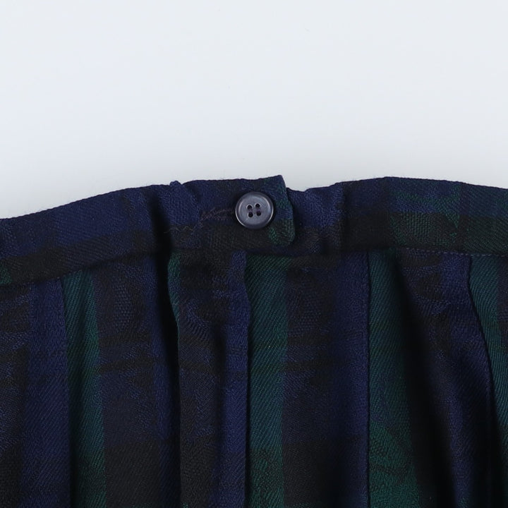 Pendleton Petite Blackwatch Check Paisley Pattern Wool Long Pleated Skirt, Women's Size L wool navy blue type Vintage Second Hand