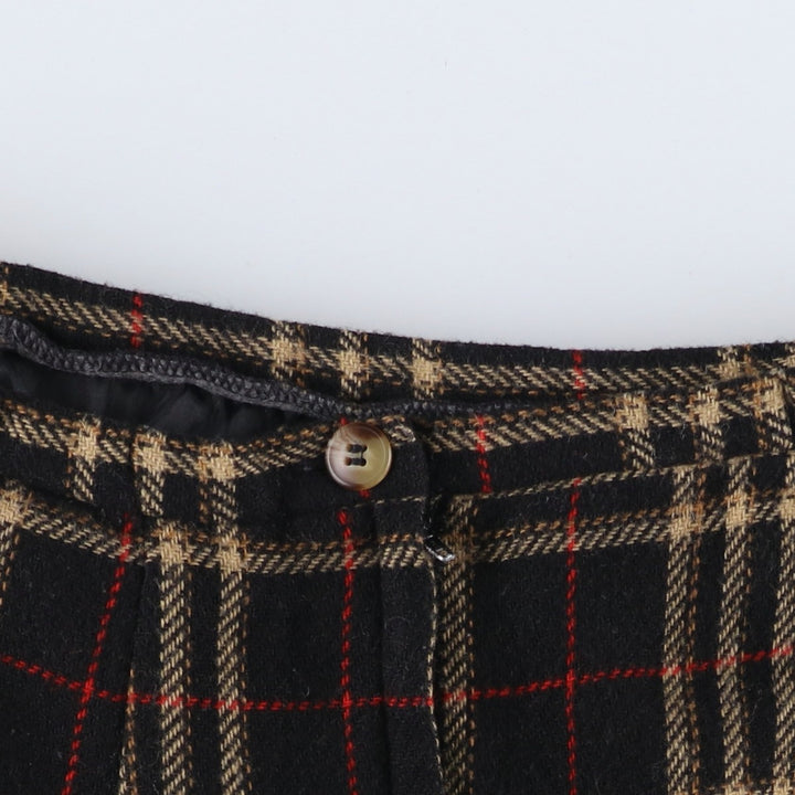 SAG HARBOR PETITE Check Pattern Fringed Wool Half-Length Tight Skirt, Women's Size M wool black type Vintage Second Hand